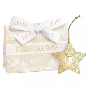 RARE DIOR 2023 Engraved Metal Gold Star Charm Christmas Ornament Gift Bag NEW